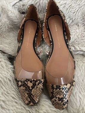 ZaraBasic COLLECTION Beige and Black Snake-Print Pointed Flats with Clear Trim
